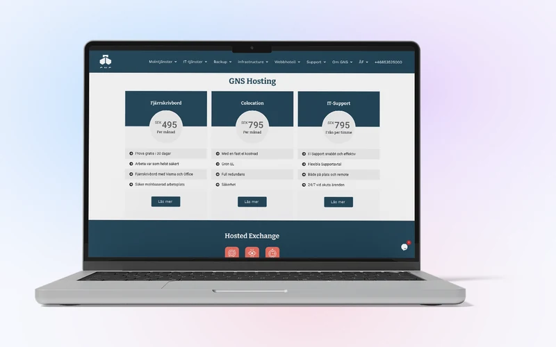 GNS Hosting — sajt för ett svenskt webbhotell